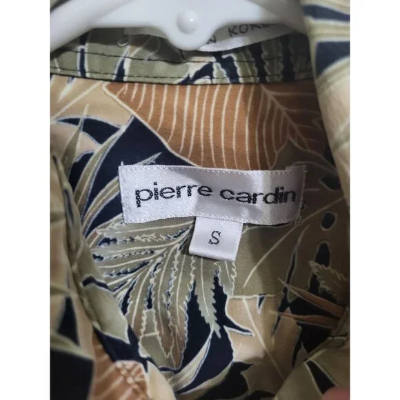 PIERRE CARDIN VTG Men's Small Hawaiian Floral Palm Print Button Up Shirt Beach - Picture 4 of 7
